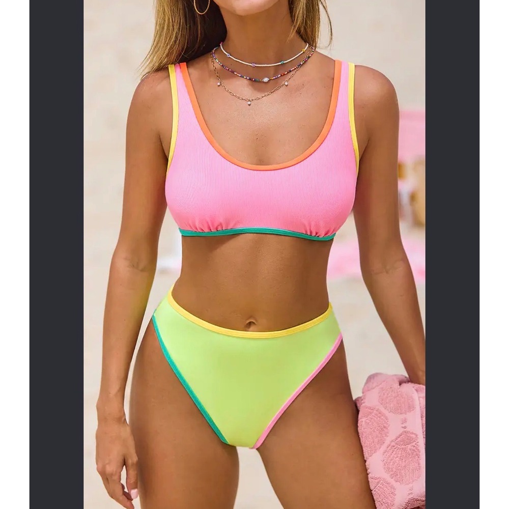 Cupshe x Kittenish Jessie James Decker Colorblock Ribbed Bikini Set NWT XS/S